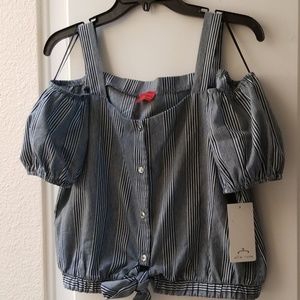 Cold shoulder s/s chambray stripe top,